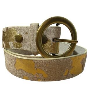 Genuine Leather Brass Buckle Belt 42.5" Brown Cowhide Classic Cowgirl XL